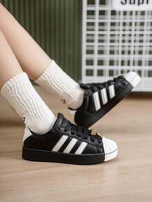 Adidas Women's SUPERSTAR ST W 26 Summer New Thick Sole Loafers Casual Shoes JR7444 - Black/White - View 3