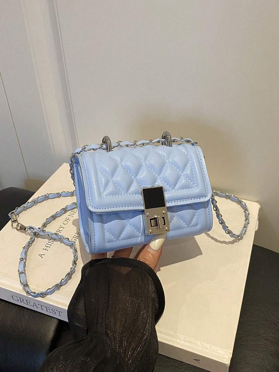 Fashion Solid Color Quilted Square Chain Shoulder Bag, Multifunctional Evening Clutch, Lightweight New Handbag And Wallet, Suitable For Daily Commute Crossbody, Ideal Choice For Office Workers, Casual Coin Purse - Blue - View 1