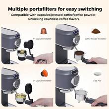 CAFELFFE Espresso Machine, 4-In-1 Semi-Automatic Coffee Maker Compatible With Capsules, 20BAR, Hot & Cold Brewing, Compatible With D* And N* Capsules/ESE Pods/Ground Coffee, Milk Frother, 7-Level Water Adjustment, 1.1L Removable Water Tank - UK Plug(220-240V) - View 5