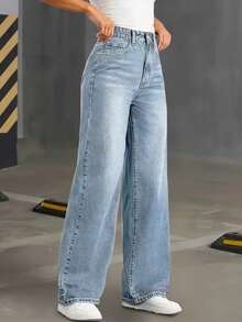 Teen Girl Bright Steel Blue Casual Fashion Multi-Craft Straight Leg Jeans - Light Wash - View 6