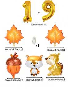 Set Of 8 Gold Balloons Featuring Numbers, Foxes, Squirrels, Acorns, And Maple Leaves-Perfect For Birthday Decorations, Woodland-Themed Parties, Fall Harvest Parties, Thanksgiving, Baby Showers, And Autumn Outdoor Picnics. - View 11
