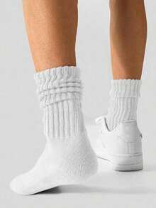 Kaos Kaki Panjang Putih Lembut Kasual Minimalis, Kaos Kaki Nyaman, Kaos Kaki Berbulu, Kaos Kaki Panjang dan Kaos Kaki Olahraga, Cocok untuk Semua Musim - Putih - View 2