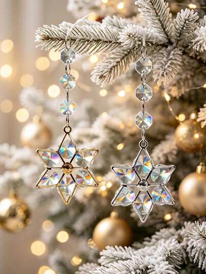 8pcs/4pcs/2pcs/1pc Clear Crystal Star Ornaments Faceted Christmas Hanging Decor,Clear Faceted Crystal Glass Star Hanging Ornaments,For Xmas Tree Winter New Year Party Holiday Home Decor,Suitable For Christmas Tree, Floral Decoration, Pendant Light, Window Sill And Home Decor, Wedding, Party Decoration
