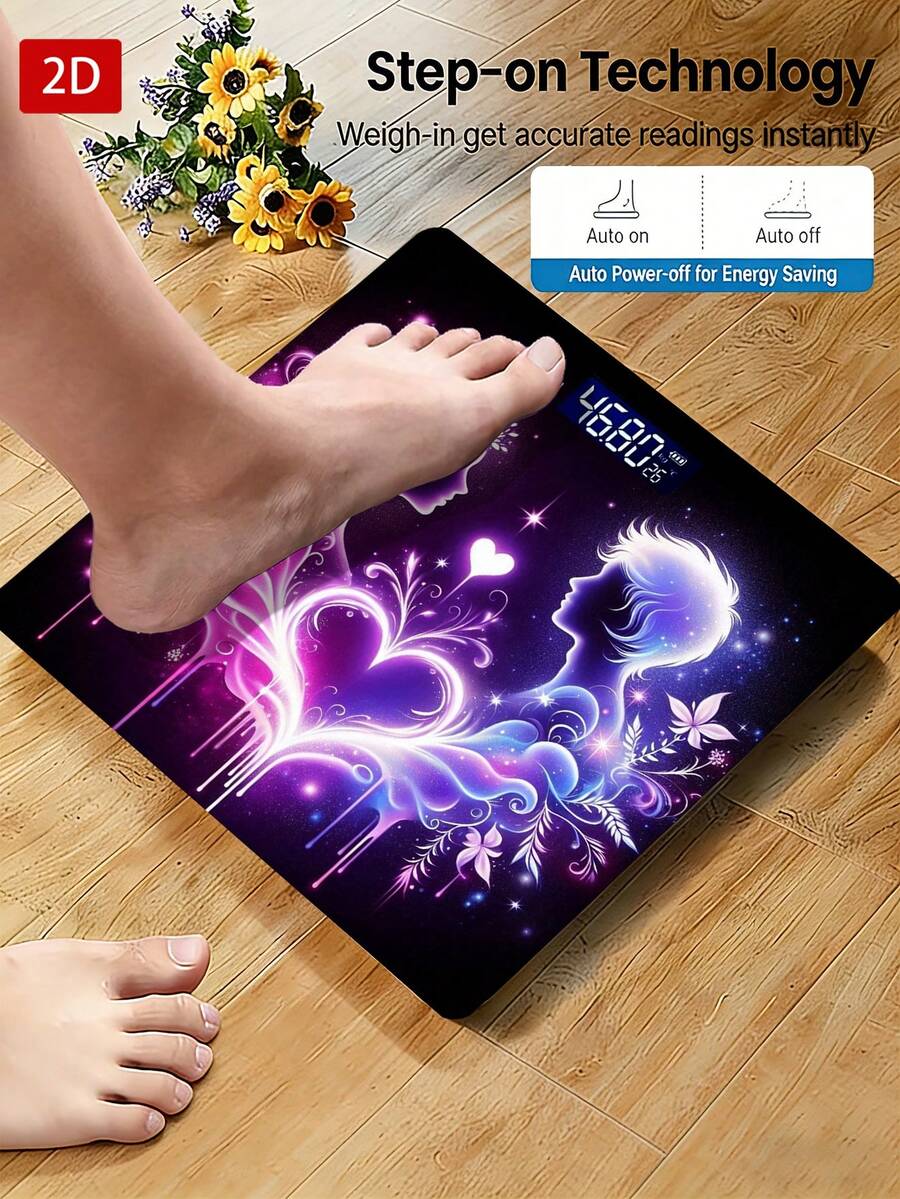 1pc LED Display Electronic Scale, Forever Love Bathroom Scale, Decorative Weighing Platform, Suitable For Long-Term Use, Meets Home Weighing Needs, Max Capacity 400lbs/180kg, Temperature Detection, Uses AAA Batteries (Not Included)