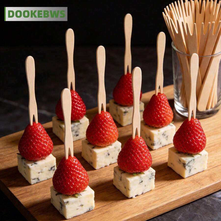 98pcs Disposable Wooden Fruit Forks, Mini (8.5cm/3.34inch) And Regular (14cm/5.51inch) Sizes Available, Appetizer Dessert Cocktail Tasting Forks, Natural Wood Color Party Wedding Afternoon Tea Wooden Forks - Natural Wood Color - View 1