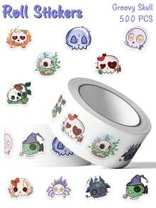 500pcs Vintage Skull Roll Stickers, Cute Japanese Style Creative Cool Stickers, Halloween Party Favors, Suitable For Sketchbook, Notebook, Backpack, Envelope DIY Graffiti Stickers - Multicolor - View 3