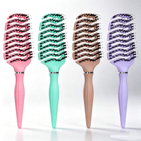 1/2pcs Plastic Nylon Bristle Hair Comb, Anti-Static Detangling Comb, Women's Wet Massage Comb, Suitable For All Hair Types With Large Curved Design, Hair Stylist, Hair Care Tools
