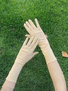 1pair Women Floral Embroidery Casual Gloves, For Daily Life Valentine's Day - Beige - View 6