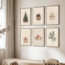 1/6pcs Set Framed/Unframed Pink Bow Wreath Tree Bells Ornament Nutcracker Snowflake Christmas Canvas Poster Cozy Winter Xmas Holiday Nursery Wall Art Print Minimalist Girl Room Festival Decor Painting For Dorm,Kids Room,Bedroom,Modern Home Decoration - B - View 6