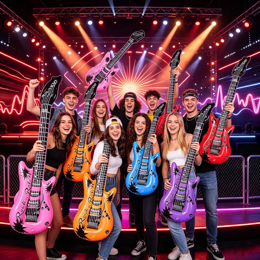 1/2/3/4/5/6/8/10 Set Inflatable Guitar, Rock Party Decoration, Atmosphere Creator. Adult Inflatable Guitar, Inflatable Guitar Prop, Wedding & Photo Backdrop Prop, Birthday Party Decoration, Home Decor, Party Supplies, Guitar Theme Gift, Christmas Gift For Men And Women - 55 cm - View 1
