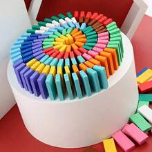 480pcs Colourful Dominoes Wooden Building Block Kits Stacking Racing Game Building Board Game Family Play Racing Educational Toys Christmas Birthday Gift - Multicolor - View 5