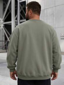 Spring/Autumn Plus Size Men's Solid Color Crew Neck Sweatshirt, Contrast Stitch Raglan Sleeve Loose Casual Basic Long Sleeve Top - Green - View 4