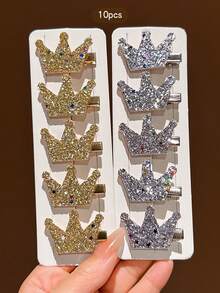 10pcs Gold & Silver Crown Hair Clips, Sweet Style Hair Accessories For Daily Wear - Multicolor - View 6