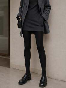 1pc Women's Black Lightweight Tights, Soft High-Stretch Slim-Look Pantyhose For Fall, Winter, Business, Office, Casual & Daily Wear - Black - View 3