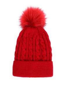 3pcs Winter 2025 New Women's Thermal Lined Cable Knit Pom Pom Hat & Scarf Set, Outdoor Cycling Warm 3 Pieces Set Unisex Solid Color - Multicolor - View 8