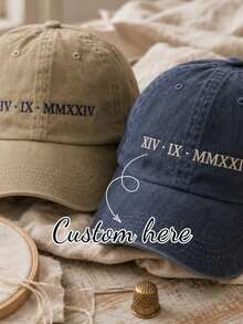 1pc Personalized Roman Numeral Date Embroidered Distressed Baseball Cap, Vintage Washed Cotton Adjustable Strap Design, Minimalist Casual Custom Sun Hat, Couple Anniversary Gift, Wedding Anniversary Birthday Present, Christmas Gift - Multicolor 4 - View 10
