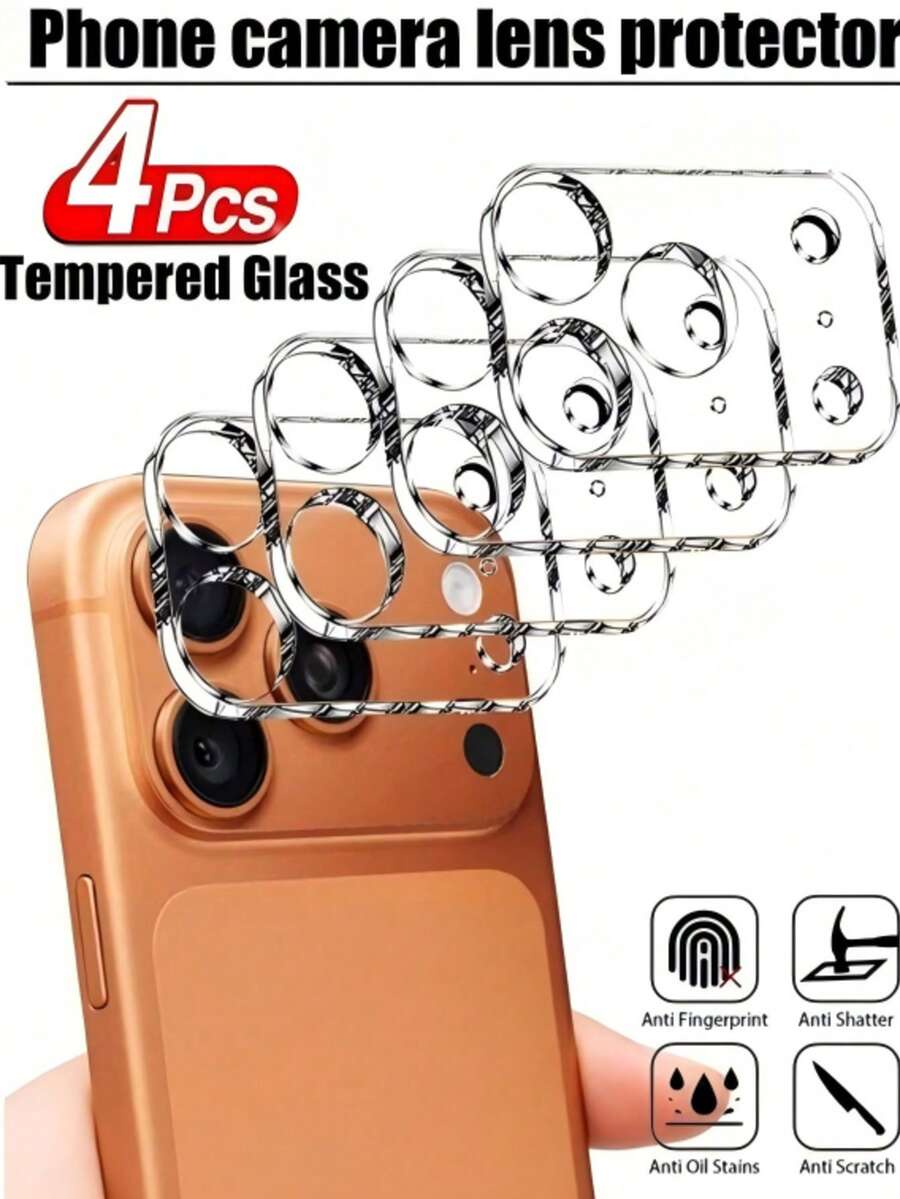 Yezodawee 4pcs 3D Transparent Camera Lens Protector, 9H Tempered Glass Anti-Scratch Lens Film, Compatible With Phone18 Pro Max/18 Pro/17 Pro Max/17 Pro/16 Pro Max/16 Pro/15 Pro Max/15 Plus/14 Pro Max/14 Pro/13 - Clear - View 1