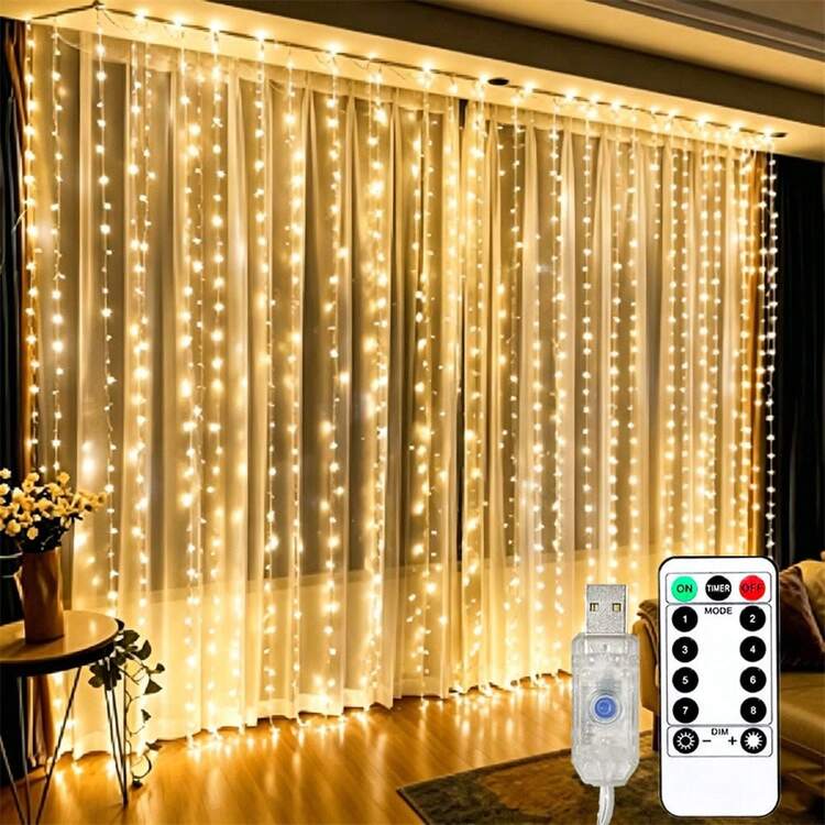 LED Curtain Lights, 8-Function Remote Control, USB Powered, Perfect For Valentine's Day, New Year, Ramadan, Wedding And Holiday Party Decoration Christmas String Lights - USB Curtain Light Strings - View 15