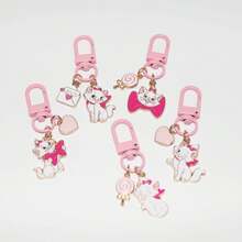 1/3/5pcs Cute Disney Marie Cat Enamel Bag Charm, Pink Bow Cat Keychain With Heart-Shaped Lollipop Pendant, Suitable For Girls - G - View 6