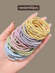 50pcs Random Assorted Women's Hair Ties, Macaron Color, Simple High Elasticity Hair Bands, Daily Ponytail Holder, Women's Hair Accessories - Multicolor - View 1