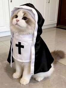 1pc/Set Halloween Cat Costume Pet Clothes Dog Cosplay Funny Photo Prop, Small And Medium Pet Apparel, Made Of Soft Polyester Fabric, Suitable For Cats And Small Dogs, Perfect For Halloween Costumes And Role Play Activities - Multicolor - View 4