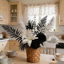 1 Set Premium Luxury Silver, White, Black Artificial Flowers, Beautiful Realistic Faux Floral Bouquet, Suitable For Weddings, Parties, Birthdays, Valentine's Day, Mother's Day Gifts, Charming Floral Decor, Can Be Placed In Various Scenes, Styles, Holiday Parties And Other Occasions, Floral Art - Black White Silver - View 4