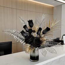 9pcs/Set Black, Gold, Silver Artificial Flower Materials DIY Bouquet, Luxurious And Elegant, Suitable For Various Home Decor, Holiday Decoration - Black Gold Silver - View 3