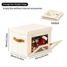 1pc Foldable Christmas Storage Box With Transparent Front Window, Stackable Fabric Holiday Decor Organizer Bin With Sturdy Leather Handles And Dust Cover, Suitable For Christmas Stockings, Ornaments, Ribbons And Holiday Supplies - Multicolor - View 12