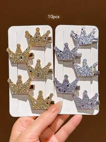10pcs Gold & Silver Crown Hair Clips, Sweet Style Hair Accessories For Daily Wear - Multicolor - View 7
