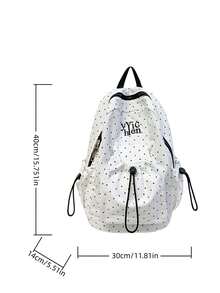 1PC Fashion Minimalist Polka Dot Drawstring Backpack, Letter Embroidery Accents, Soft Fabric Lightweight Shoulder-Friendly, Dual Side Drawstring Pocket Design, Ample Layered Storage Space, Korean Style Girly Vibe Classic Backpack, Versatile Practical Women's Bag For School, Travel, Commute - Multicolor - View 12
