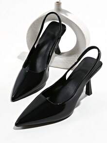 1 Pair 2026 New Black High Heels, Teen Prom, Elegant Buckle Decoration, French Style Office Wear - Black - View 6