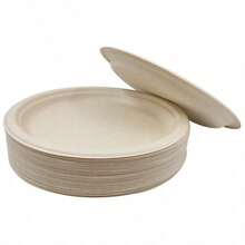 100/50pcs-White/Natural Color (Original) 6/8 Inch Thick Luxury Sugarcane Fiber Paper Plates-Reusable, Leak-Proof, Disposable, Suitable For Various Celebrations; , Compostable, Ideal For Parties, Picnics, Weddings, Barbecues, Strong Load-Bearing Disposable Tableware - Multicolor - View 18