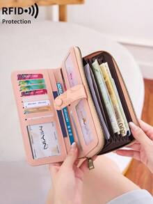 FOREVER MIYIN Women's Fashion RFID Floral Embossed Long Wallet, Large Capacity Bifold Clutch, Multiple Card Slots, With Wrist Strap Phone Wallet, Coin Purse, For Daily Use - Multicolor - View 3