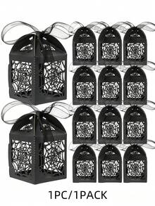 1/12 piezas Cajas de regalo de dulces de Halloween con cinta, estilo telaraña negra | Cajas de regalo de dulces de papel huecas de 2 pulgadas, adecuadas para recuerdos de boda gótica, recuerdos de fiesta, despedida de soltera y cumpleaños - Multicolor - Ver 11
