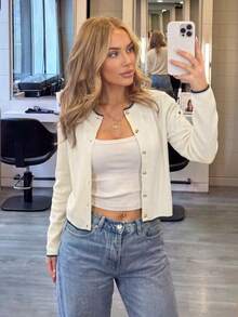 Women's Elegant Apricot Knit Cardigan, Autumn/Winter Style, Metal Button Sweater Top, Suitable For Work Commute, Outings And Holiday Wear - Apricot - View 2