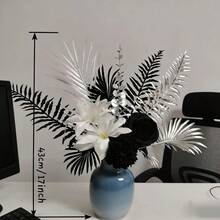1 Set Premium Luxury Silver, White, Black Artificial Flowers, Beautiful Realistic Faux Floral Bouquet, Suitable For Weddings, Parties, Birthdays, Valentine's Day, Mother's Day Gifts, Charming Floral Decor, Can Be Placed In Various Scenes, Styles, Holiday Parties And Other Occasions, Floral Art - Black White Silver - View 3
