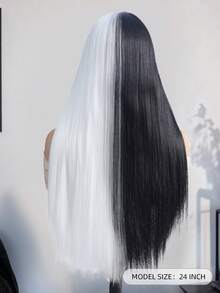 24 Inches Black White Wig Long Straight Wig Black Middle Part Wigs Long Wigs For Daily Party Halloween Wig - Black and White - View 6