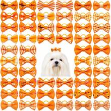 15/60pcs Autumn Orange Flower Grid Pet Bow Hair Ornament - Bright Autumn Theme Pattern, Suitable For Teddy Marzis Small And Medium Sized Dogs And Cats - Perfect For Daily Festival Beauty - Multicolor - View 2