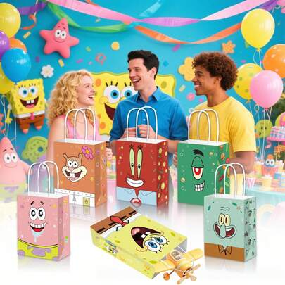 asmodee 12 piezas/Set Bolsas de papel para dulces de Bob Esponja, Patricio Estrella y Don Cangrejo, empaque de regalo para Halloween, Navidad y regreso a la escuela