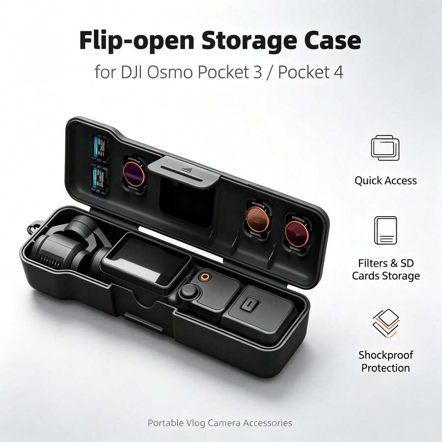 Shockproof Protective Storage Case For D JI Osmo Pocket 3, Portable Dustproof Drop-Proof Carry Box Equipped With Wrist Strap, Compact Accessory Organizer Bag For Handheld Gimbal Camera & Attachments