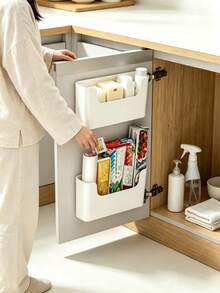 1/2pcs Wall-Mounted Storage Box, Cabinet Hook For Plastic Wrap, Trash Bags And Storage Bags, Multi-Functional Door Hanging Storage Tool, Perfect For Office And Kitchen, Easy Installation No-Drill Wall-Mounted Organizer - Multi-Functional Bathroom Essentials, Trash Bag Organizer, Cosmetic Storage Rack - Classic Design With Window, Basket, Box And Container - Style-2 - View 2