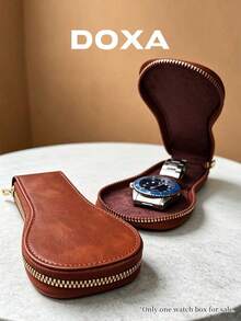 DOXA Travel Watch Protective Case, Metal Zipper, Unisex Mini Watch Storage Box, Suitable For Business Trips And Vacation Packing, Watch Not Included - Brown - View 2