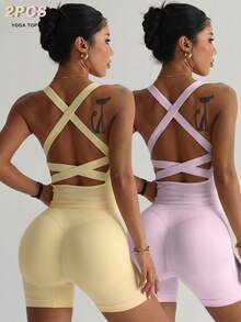 Women's Autumn Casual Knit Round Neck Solid Color Basic Camisole Tank Top , Suitable For Yoga, Gym, Running, Everyday Wear - Multicolor - View 3