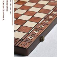 1 Set Wooden Chess Set International Board Vintage Carved Pieces 15inch Retro Vintage Chessboard With Coordinates, Portable Travel Strategy Game Gift For Adults - Multicolor - View 5
