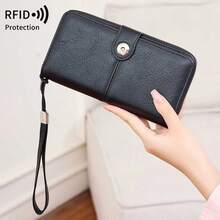 MIYIN RFID 防盜刷蠟皮長款手腕包錢包,按扣拉鍊多卡夾層錢包,多功能文件護照夾附手提帶 - 彩色 - 查看 17