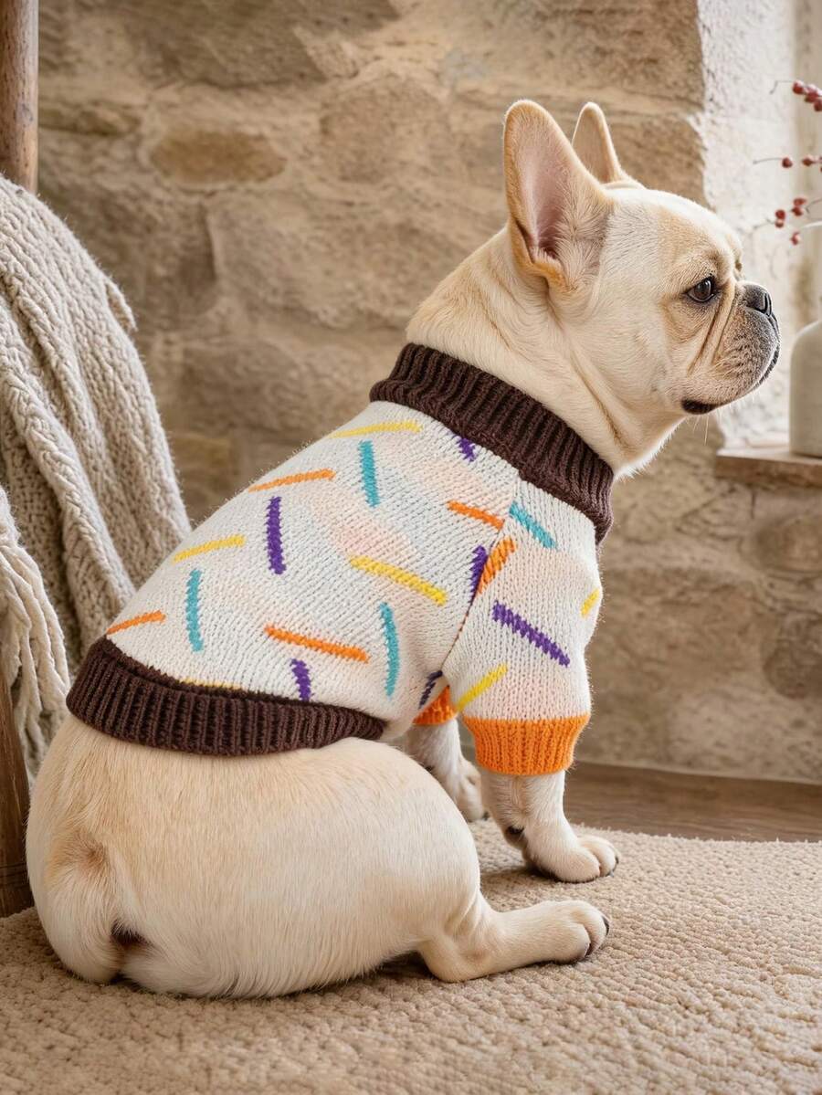 PETCIRCLE 1件寵物衣服 小狗幼犬貓用 可愛簡約百搭輕量透氣防風保暖彩色霜染毛衣 - 彩色 - 查看 1