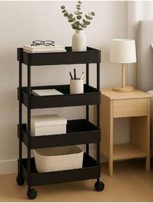 SH--4-Tier Organizer Cart with Rolling Wheels, Multifunctional Shelf for Kitchen, Bathroom and Office--recomendar - negro - Ver 2