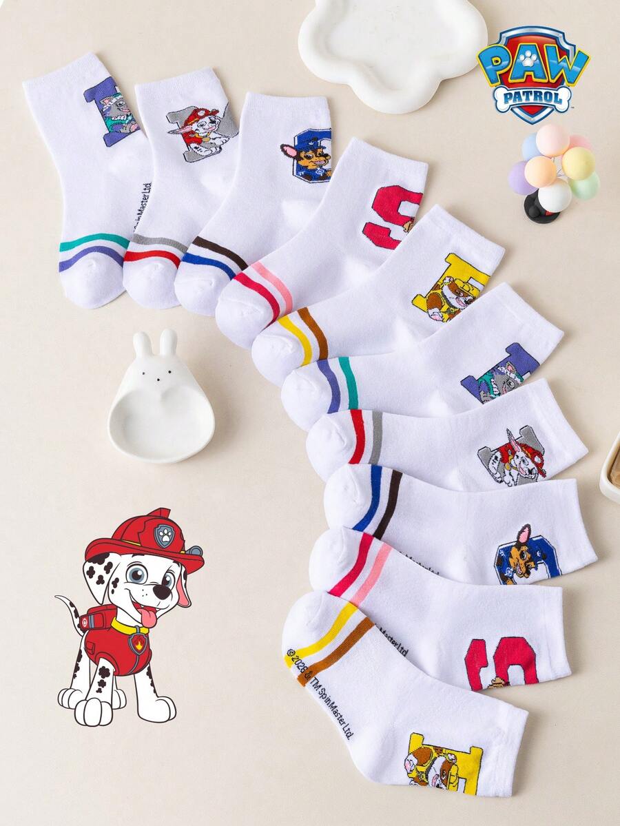1/5/10 Pairs Paw Patrol Kids Socks Cute Puppy Winter Letter Mid-Calf Socks Fun Christmas Gift Children Socks - Multicolor - View 1