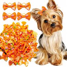 15/60pcs Autumn Orange Flower Grid Pet Bow Hair Ornament - Bright Autumn Theme Pattern, Suitable For Teddy Marzis Small And Medium Sized Dogs And Cats - Perfect For Daily Festival Beauty - Multicolor - View 5