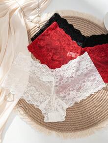 3pcs/Pack Women's Plus Size Lace Panties, Sexy & Comfortable Triangle Briefs - Multicolor - View 3